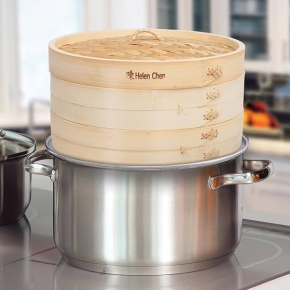 Helen Chens Asian Kitchen Bamboo Food Steamer with Lid, 12-Inch &